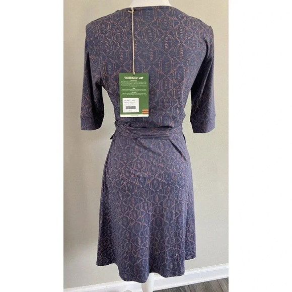 NWT Toad & Co Cue Wrap Cafe Dress Organic Cotton Blue Orange Small S New - Picture 3 of 5